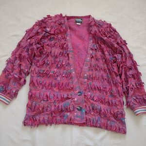 Paula Sweet Muslin Mink cotton fringe pink magenta painted flowers with pockets